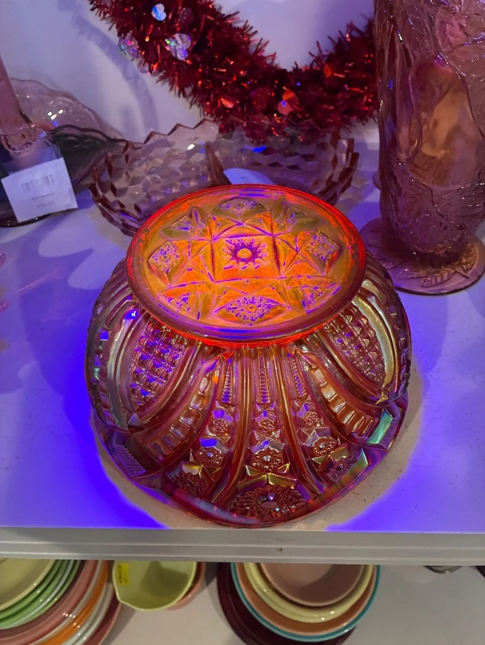 Indiana Glass Heirloom Sunset Amberina Carnival Bowl Cadmium Glow 8.5